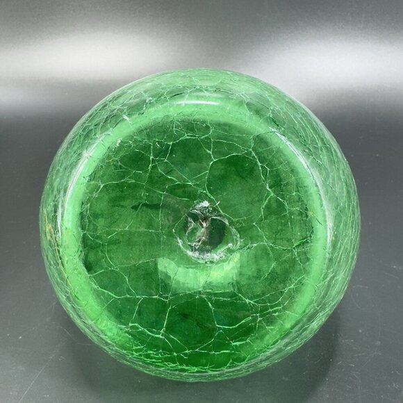 Green Crackle Glass Pinched Ivy Vase Hand Blown Glass Vase Hand Made Glassware - Picture 6 of 14
